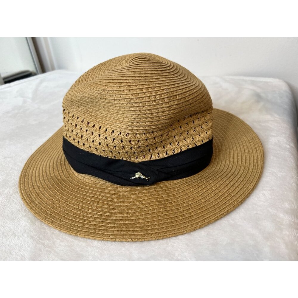 TOMMY BAHAMA BRAID FEDORA PANAMA STYLE STRAW SUN HAT Logo tag L/XL